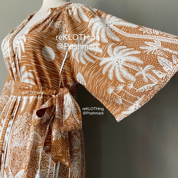 🛍H&M Kaftan Linen-blend Terracotta Midi Maxi Dres - Picture 8 of 16